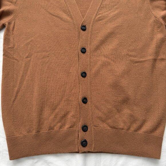 FERRAGAMO Camel Cashmere Cardigan V-Neck Sweater M/L - Picture 4 of 12